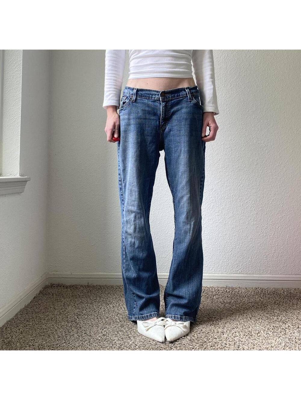 Vintage y2k low rise bootcut flare medium faded wash long baggy denim blue jeans